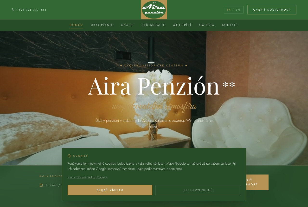 Ukážka webu penziónu, ktorý som postavil
